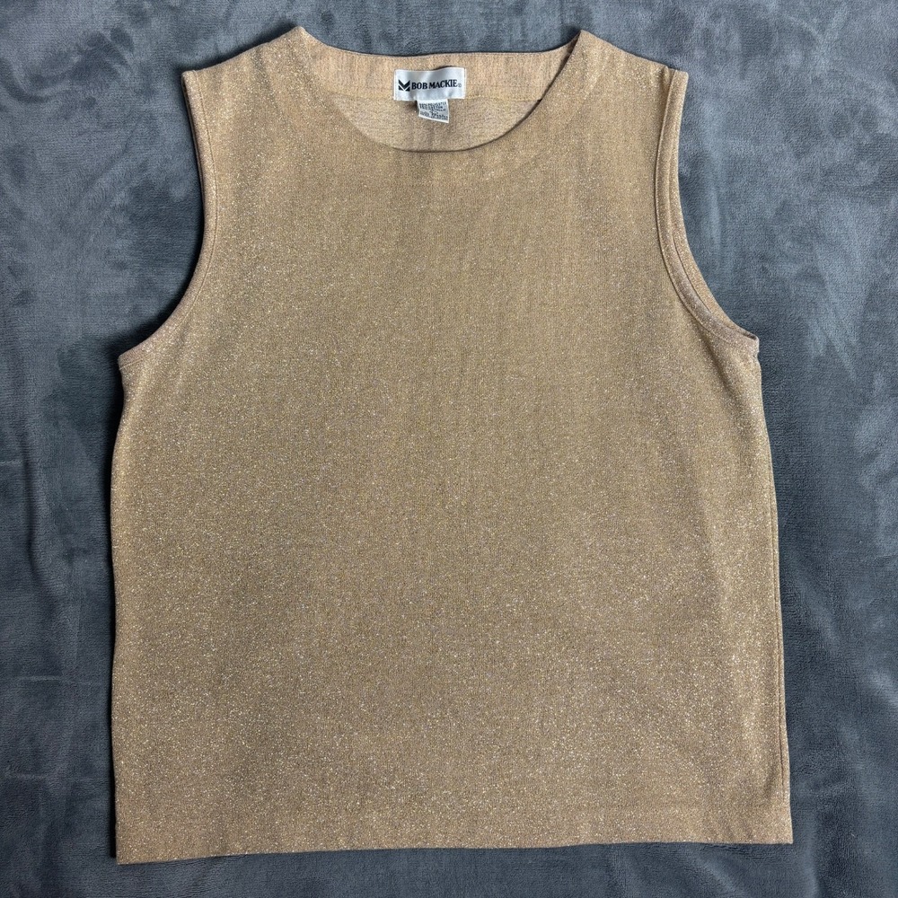 Vintage Bob Mackie Studio Gold Metallic Lurex Sleeveless Knit Top Women's Large